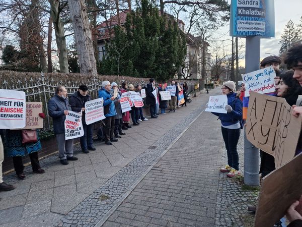 Protests outside the Azerbaijan Embassy in Baku on January 13 organized by the Theophanu Club