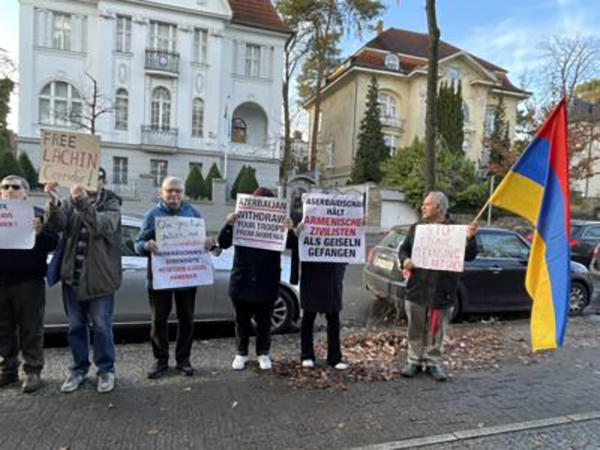 Protests outside the Azerbaijan Embassy in Berlin on January 13 organized by the Theophanu Club